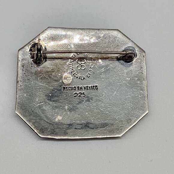 Talleres Los Ballesteros Sterling Silver Aztec Pin Brooch Octagon Shape Stamped - Picture 2 of 7